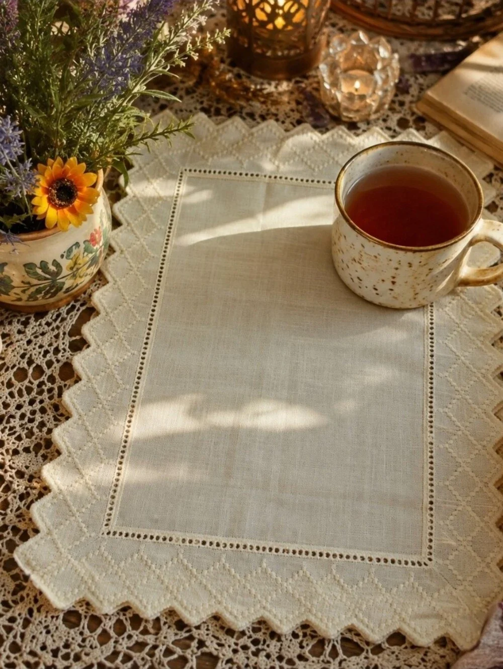 4/$15 Vintage Ivory Lace Placemat 12x18